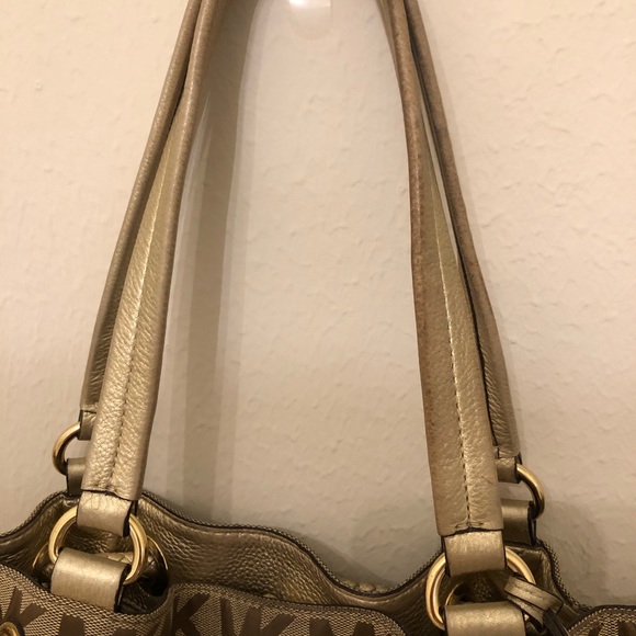 Michael Kors Marina Gathered Canvas Tote Bag With Tassels Gold - Picture 4 of 13